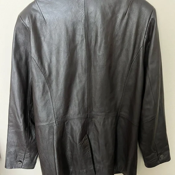 Denim and Co. qvc smooth brown leather distressed oversized blazer - Picture 5 of 10